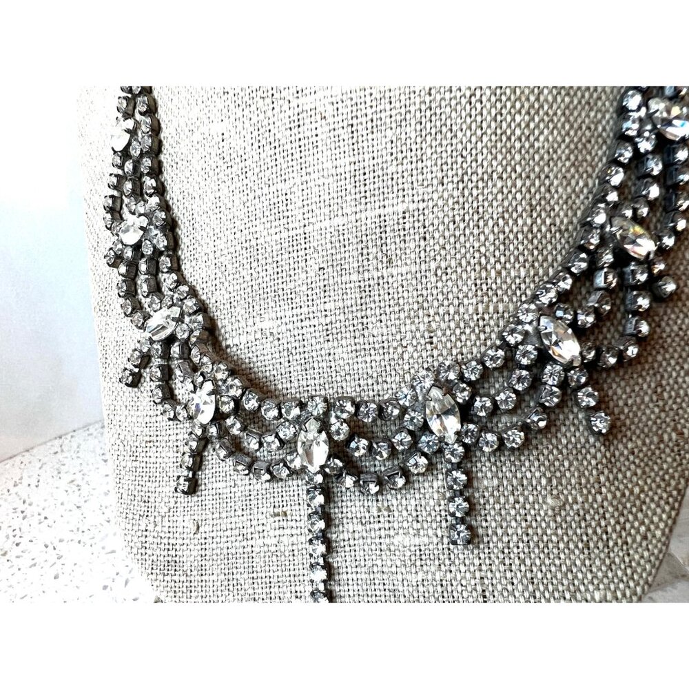 Vintage Rhinestone Silver Tones Choker Necklace Hook Clasp 17.5” - Picture 3 of 9